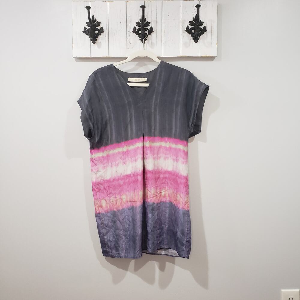 Marie Oliver Silk Tie Dye Shift Dress Pink Gray S